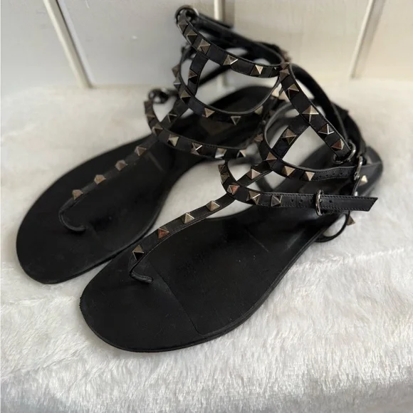 Valentino Noir Rockstud Gladiator Sandals